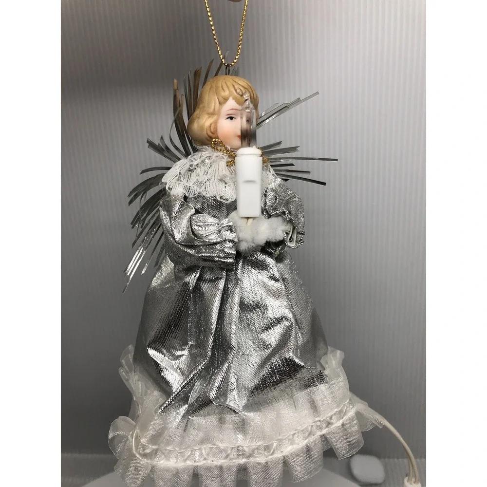 Christmas Ornament Victorian‎ Silver Angel Light Plug Into String of Lights